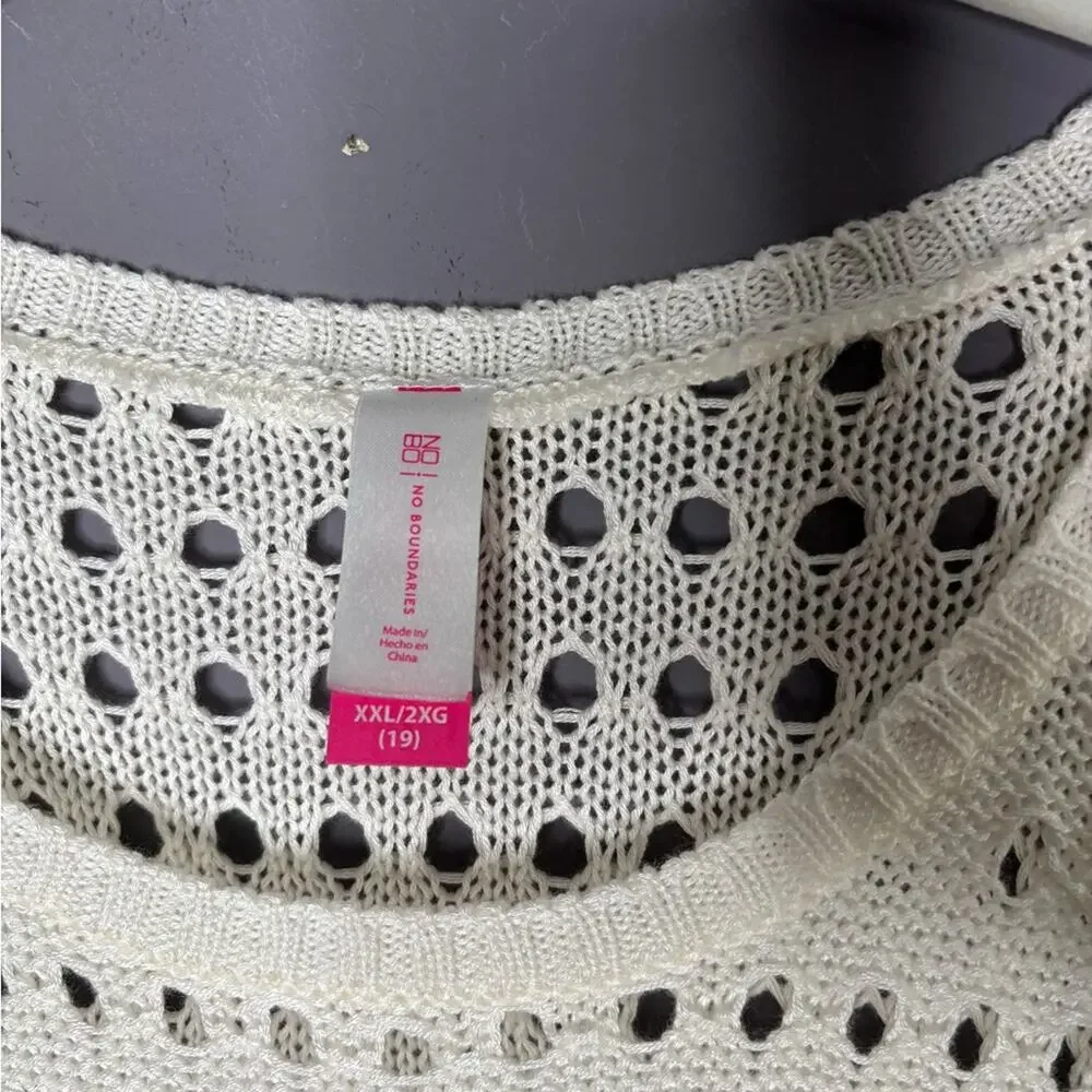 No Boundaries White Open Knit Short Sleeve Sweater XXL